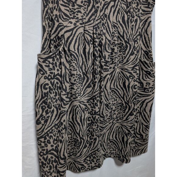 Perceptions Gray Black Animal Print Shift Dress Cowl Neck Pockets Women's 14 - Picture 3 of 8